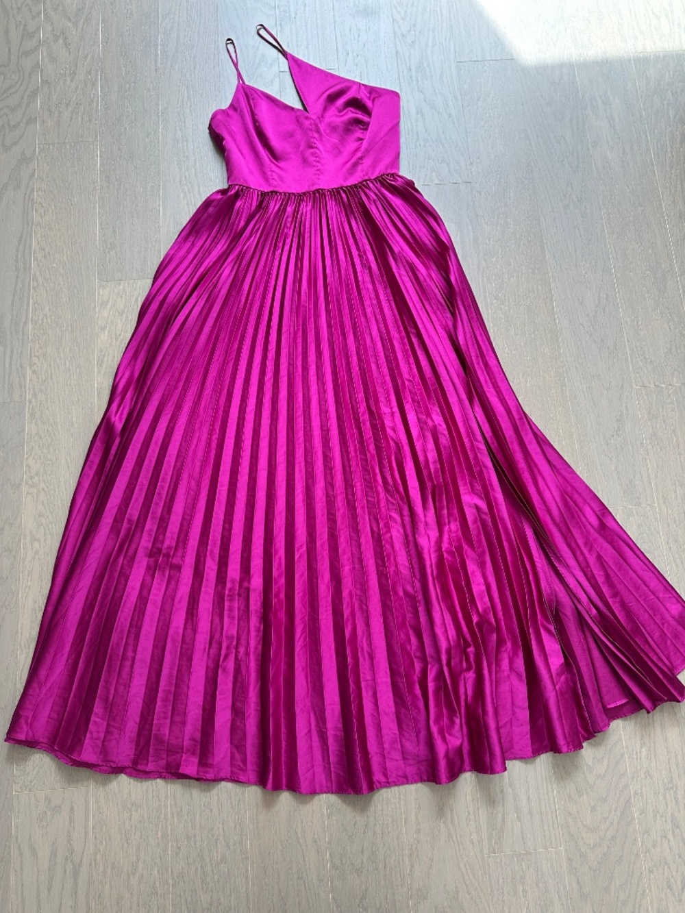 AMUR Khari One Shoulder Gown Satin Purple Pink Pleated Cut Out Dress - Size 6 - Picture 3 of 9